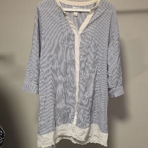 Claudel Striped Blue Mini Dress with Lace Trim Size L
